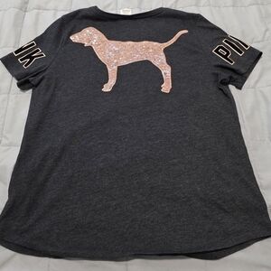 PINK Victoria's Secret Dog Graphic T-Shirt - Gray